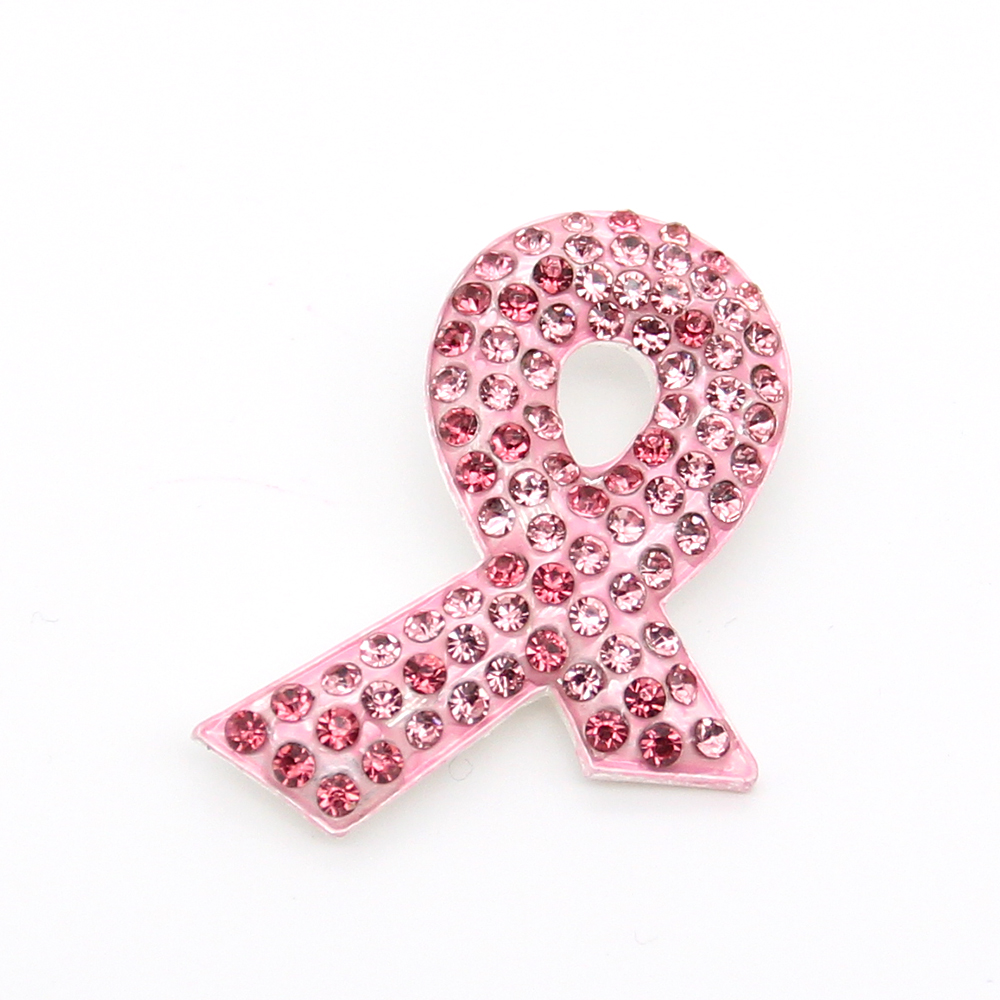 

10 Pcs/Lot Custom Pink Rhinestone Brooches Ribbon Shape Breast Cancer Awareness Medical Pins
