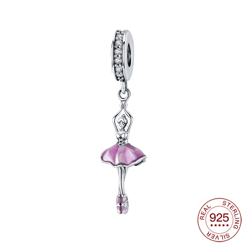 925 Sterling Silver charm ballet purple charm Sparkling CZ pendant Fit Original Pandora-image-757700348