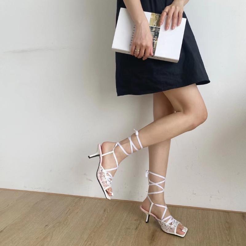 

Sandals Fashion Women Open Toe Summer Dress Shoes Thin High Heels Party Pumps Cross Ankle Strap Lace Up Elegant Black White 39Sandals