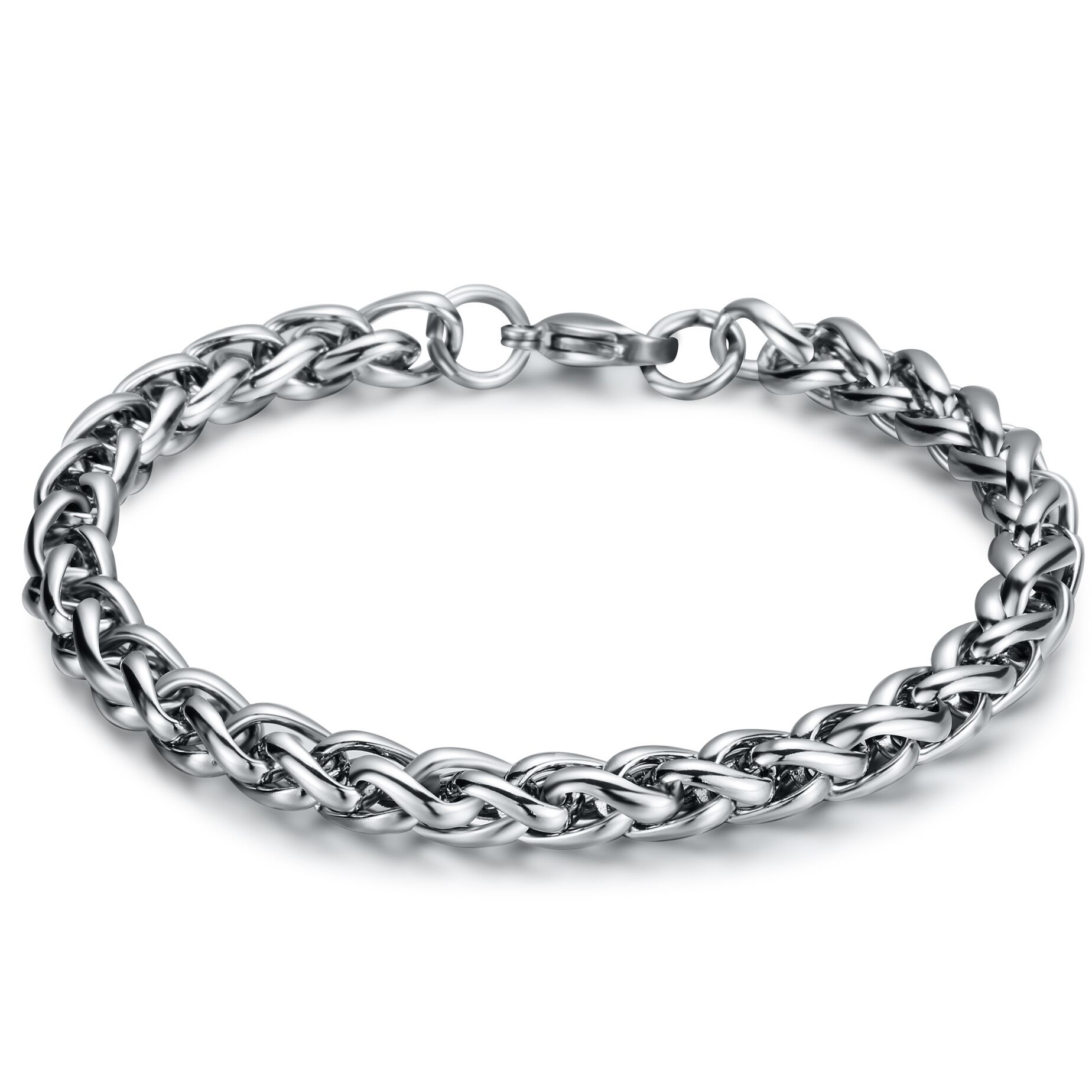 

Silver Stainless Steel Braided Fox Chain Link Bracelet Bangle 8mm 8.66 Inch For Mens Fashion Gifts