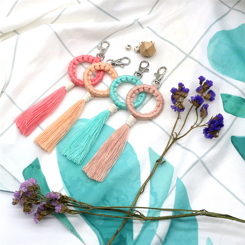 

Handmade Colorful Tassel Keychain jewelry Bag charms Gradient Colors Key Holder Boho Jewelry Gift for women, As pic