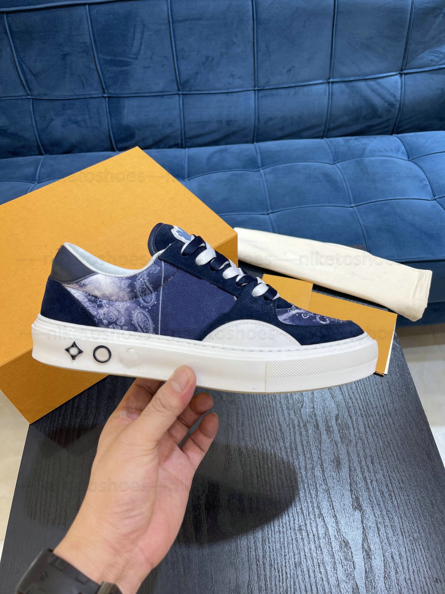 

Ollie Sneaker Black/Green/Blue/White Denim Skate Shoes Printed Transparent Rubber Outsole Casual Luxurys Designers Sports Sneakers, 01
