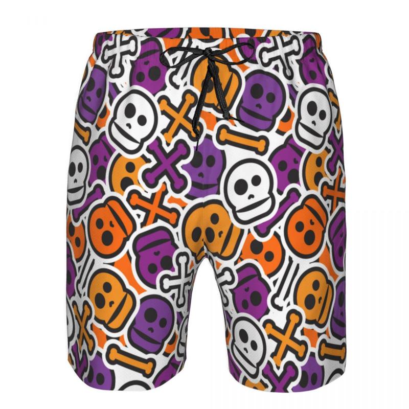 

Men' Shorts Summer Men Swimwear Breathable Quick Dry Trunks Scary And Horror Skull Beach For Running Training SurfingMen, White