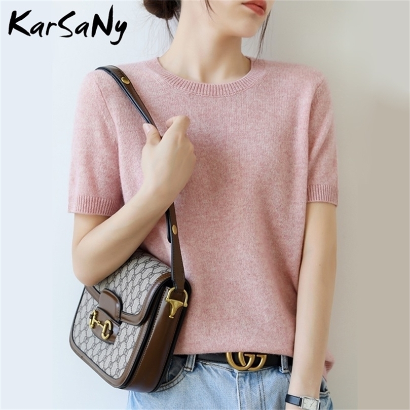 

KarSaNy Women Knitted T Shirt Summer O Neck Short Sleeve T-shirts For Tee Black ' T-shirt Vintage 220401, Gray