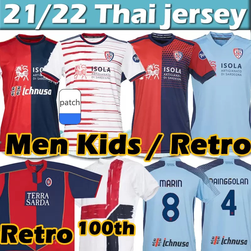 

21/22 Cagliari Calcio soccer jerseys Centenary Version 100th anniversary Joao Pedro Godin NANDEZ Nainggolan 1990 92 2003 04 05 Zola Retro 2021 2022 Men Kids Shirs, 21 22 away