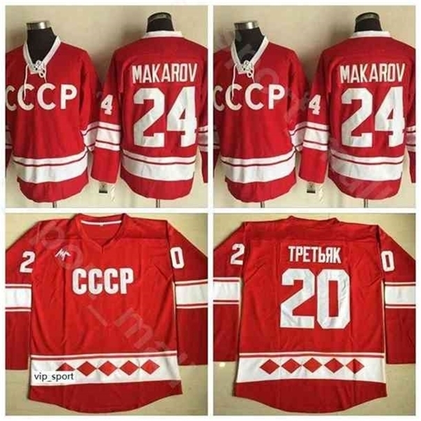 

C26 Nik1 CCCP 1980 Russia Hockey Jersey Ice 24 Sergei Makarov 20 Vladislav Tretiak Red White All Stitched Home Sport Quality, 24 red