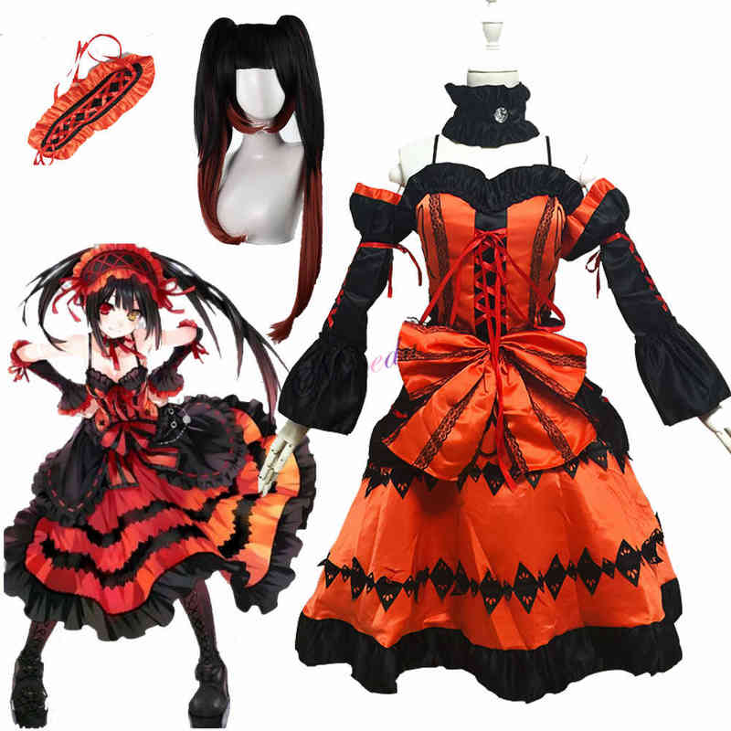 

Anime DATE A LIVE Tokisaki Kurumi Cosplay Come Wig Fancy Gothic Lolita Princess Dress Women Nightmare Halloween Party Outfit L220715, Kurumi costume