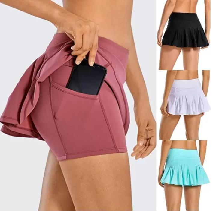 

lu Tennis Skirts Pleated Yoga Skirt Gym Clothes Women Running Fitness Golf Pants Shorts Sports Back Waist Pocket Zipper, I need look other product
