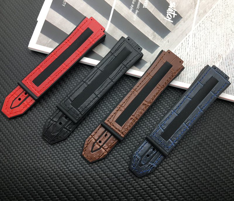 

Brand watchband 25 17mm real cow leather rubber silicone watch band for Hublot strap for Big bang belt authentic logo on black
