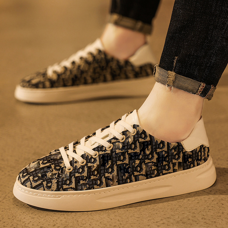 

Sneakers Men Shoes Microfiber Solid Color Round Toe Flat Lace Up Casual Simple Printing Decoration Classic Comfortable Breathable Trendy Fashion Wear HM343, Black