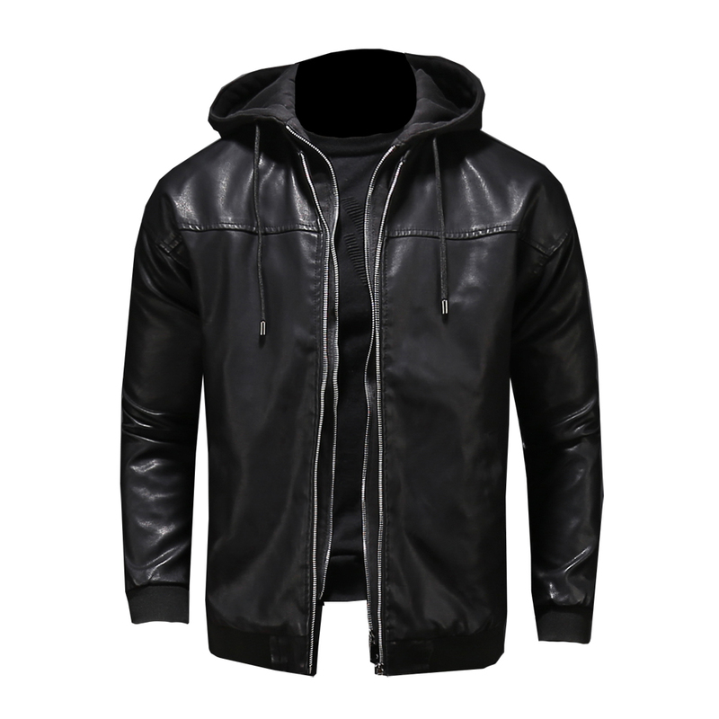 

Style PU Leather Jacket Men Turn Down Neck Zipper Casual Winter Warm Top Blouse Thickening Coat Outwear Top Blouse Jacket 220816, Black