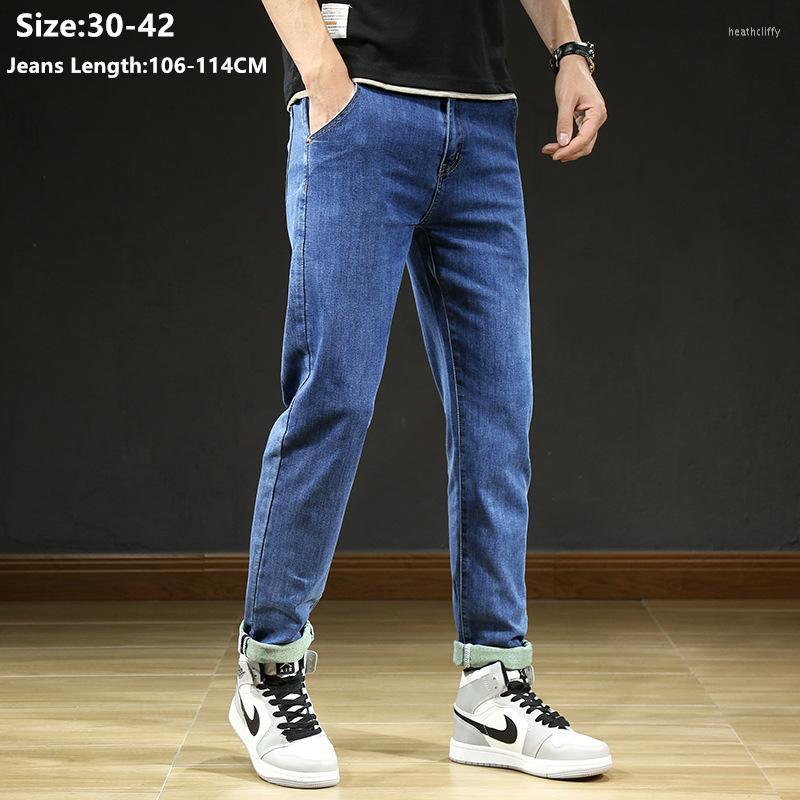 

Men's Jeans Young Teenagers Tall Men 114CM Extra Long Stretch Blue Denim Large High Waist Straight Loose Black Plus Size Male PantsMen's Hea, Blue color