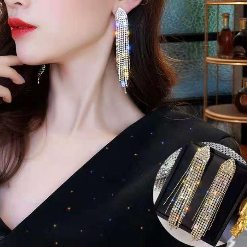 

Hoop & Huggie 1Pair Tassel Earrings Rhinestone Exquisite Elegant Silver Pin Women Ear Jewelry Gift Creative EarringsHoop