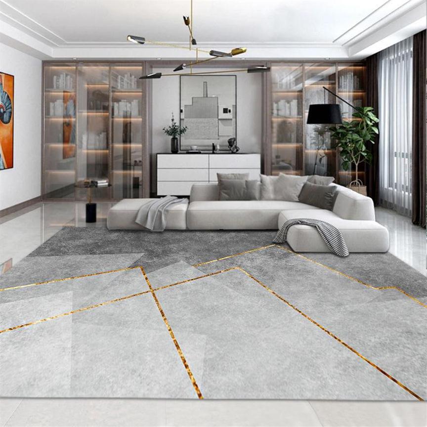 

Carpets Nordic Geometry Grey With Gold Line Large Area Rug Soft Lamb Velvet Carpet And For Living Room Thick Bedroom Decor284U