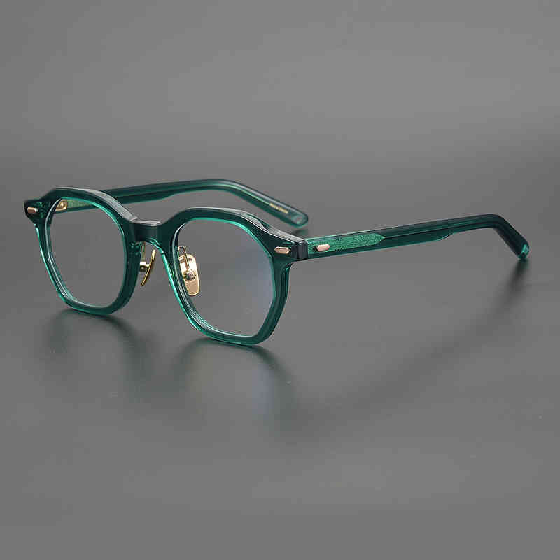 

Light jelly green hand-made plate hexagonal model literary and artistic youth myopia glasses frame trendy man