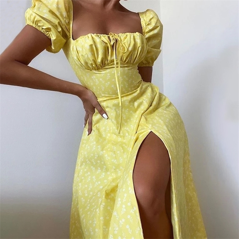

Avrilyaan Blue Flower Printed Sexy Dress For Women Elegant Short Sleeve Summer Vestido High Split Midi Clothes 220613, Greenflower