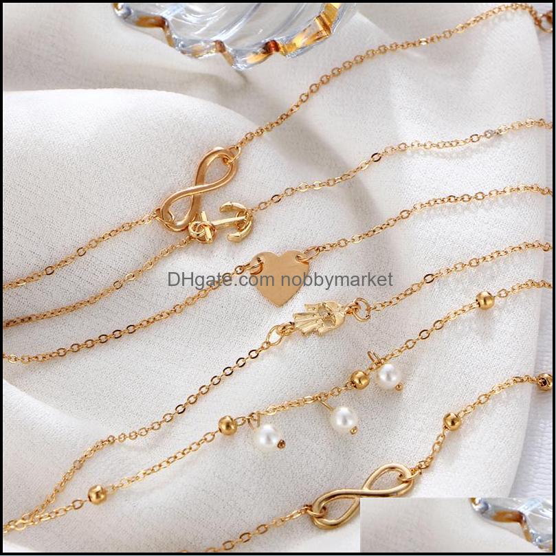 

Anklets Bracelet For Women Girls Sier Gold Charm Fashion Peach Heart Anchor Artificial Pearl Beads Alloy Sexy Sandal Beach Feet Drop Deliver