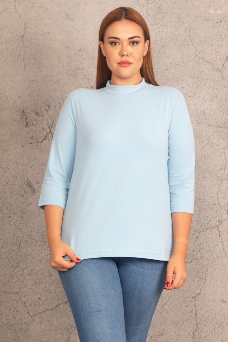 

Sans Textile Women Blue Cotton Fabric Turtleneck Blouse 65 N19764 Women's Blouses & Shirts