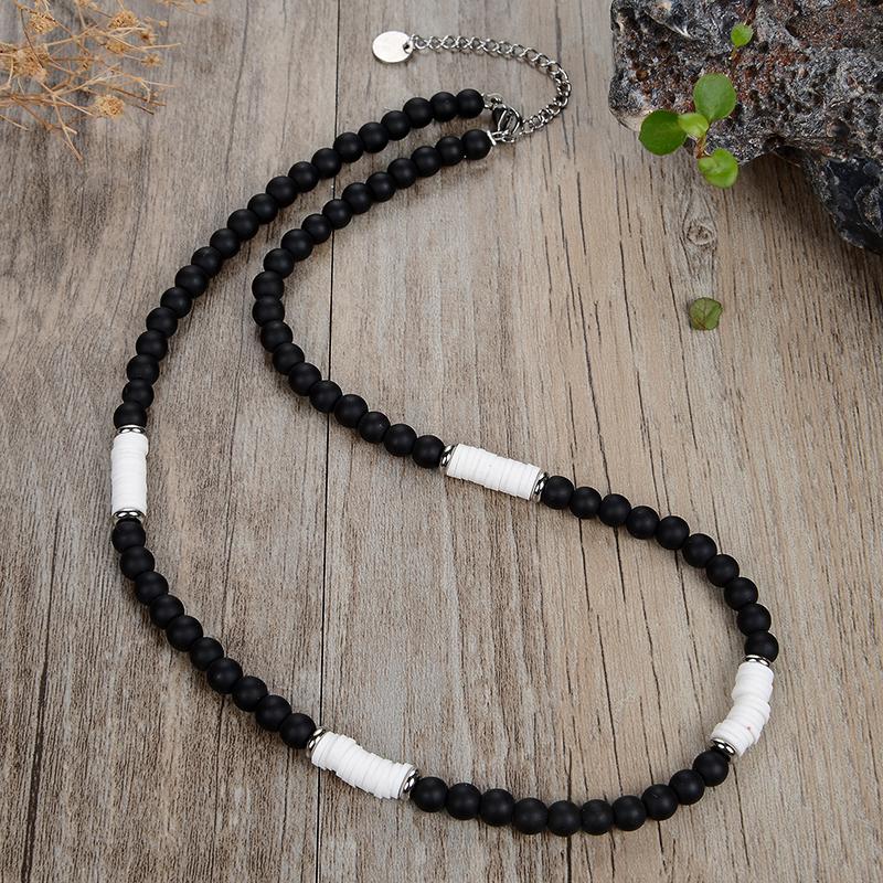 

Chains Fashion Retro Necklace For Men And Women Matte Black Natural Tiger Eye Stone Gallstone Coconut Shell Jewelry Gifts