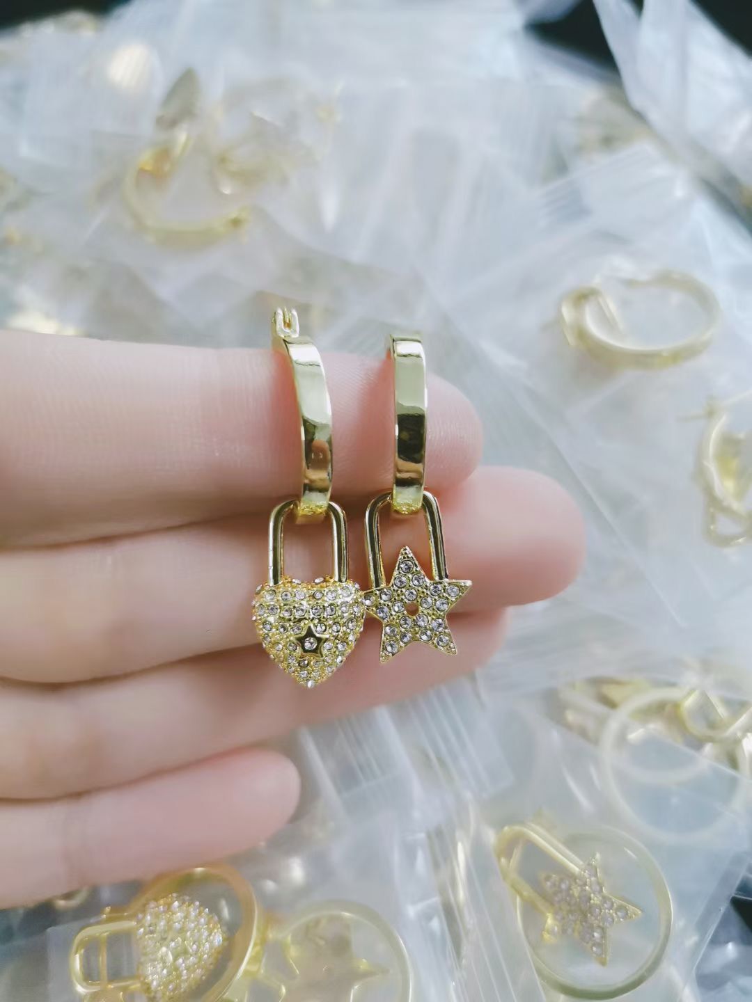 

S925 stamp silver pin Needle Vintage deluxe Unique heart dangle diamond letter big pearl drop earrings girl women gold brass logo engrave wedding hoop earring