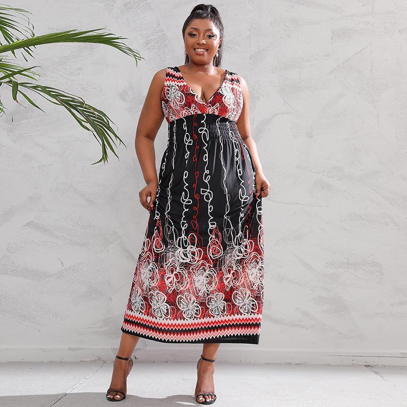 

Plus Size Dresses For Women 4XL5XL Summer 2022 Sexy V Neck Bohemian Long Large Beach Holiday Dress Casual Big ClothingPlus Holl22, Red