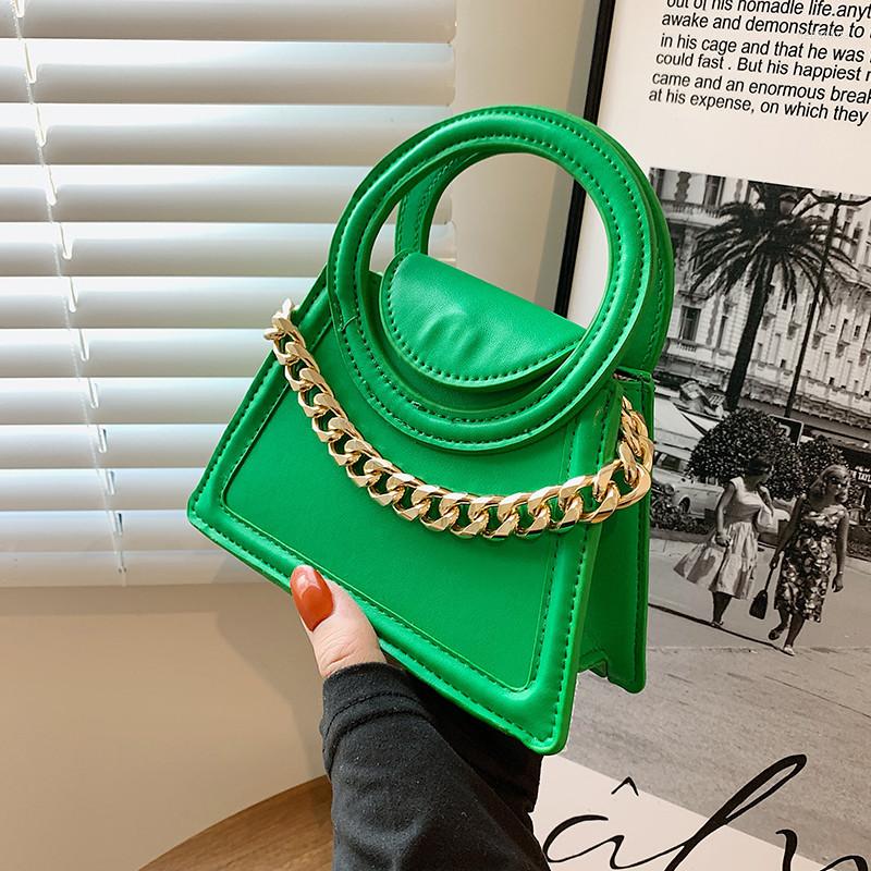 

Evening Bags Korean Mini Kawaii Cute PU Leather Tote Bag With Round Handle 2022 Women's Design Luxury Lipstick Top-Handle Handbags And P, Green