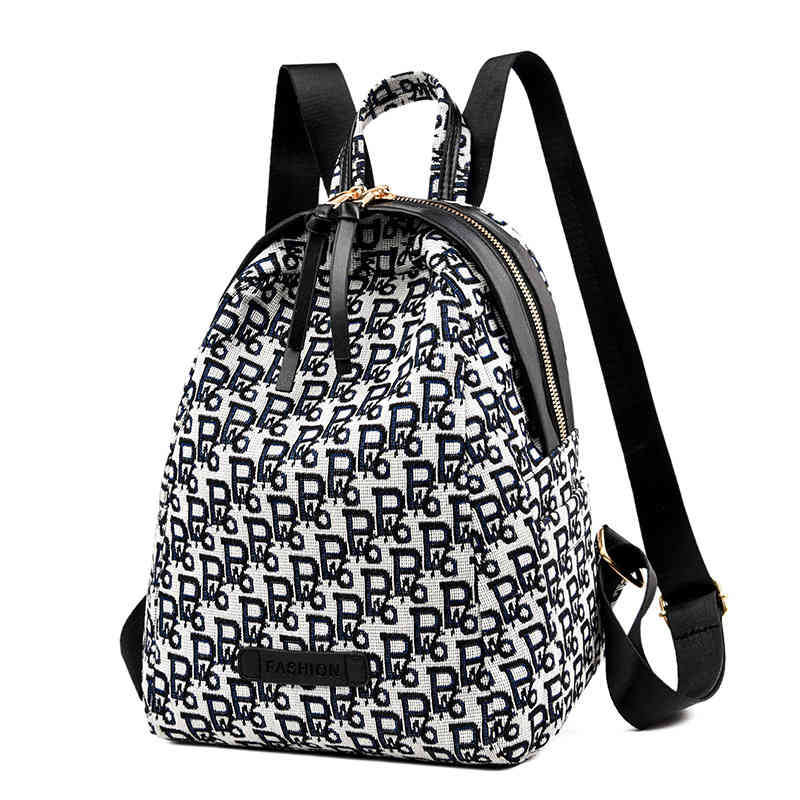 

Backpack women's new printed backpack simple large capacity canvas schoolbag leisure bag Purses_9ZBV, Black