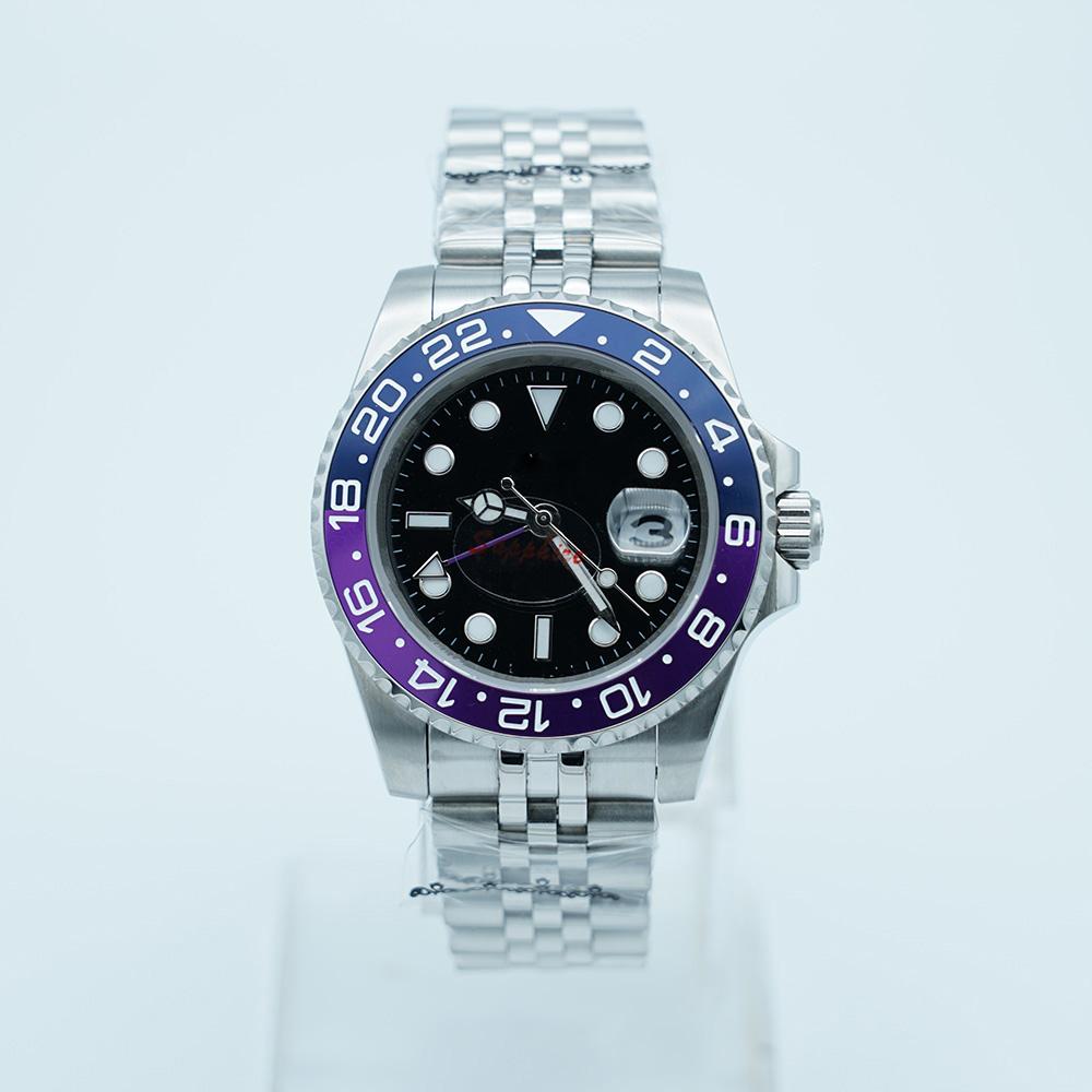 

Men 3866 Watch Automatic Movement 116710 GMT Purple Ceramic Sapphire Dial Master 2 Jubilee Bracelet Wristwatch Mens Watches Reloj A-70