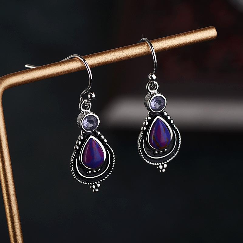 

Stud Wholesale European Fashion Woman Girl Party Wedding Gift Vintage Amethyst S925 Sterling Silver Drop Earrings Minimalist JewelryStud