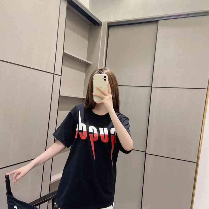 

G clothes New spring summer color blocking lightning blade letter print short sleeve round neck T-shirt for men and women lovers same loose top, Black