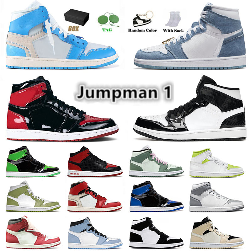 With Box 1 1s Jumpman Basketball Shoes For Mens Womens Chicago Reimagined High Patent Leather Panda Sneakers Mid Dutch Green Carbon Fiber Trainer-image-779278672