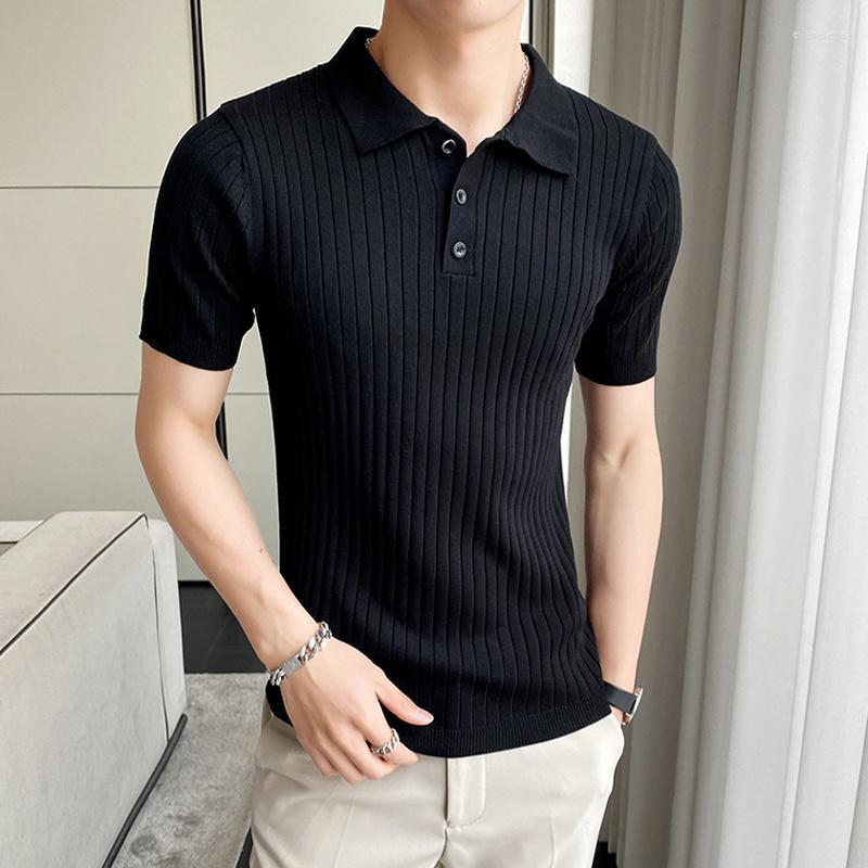 

Men's Polos Solid Color Knitted Shirts For Men 2022 Summer Short Sleeve Casual T-shirt Social Party Lapel Tee Tops Man ClothingMen's Men'sMe, Black