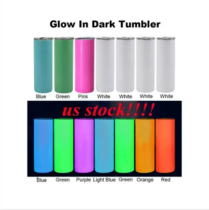 

Local Warehouse!!sublimation Glow In The Dark Tumbler 20oz Blank Straight Tumblers with Luminous Paint Luminescent Staliness Steel Magic Travel Cup US Stock T0417