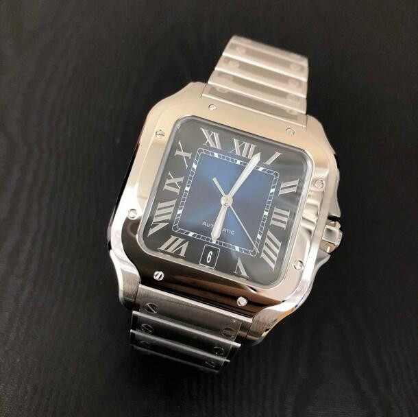 

2022 new Square Watches 40mm Geneva Genuine Stainless Steel Mechanical Watches Case and Bracelet Fashion Mens Watches Male Wristwatch 035, Black 40mm