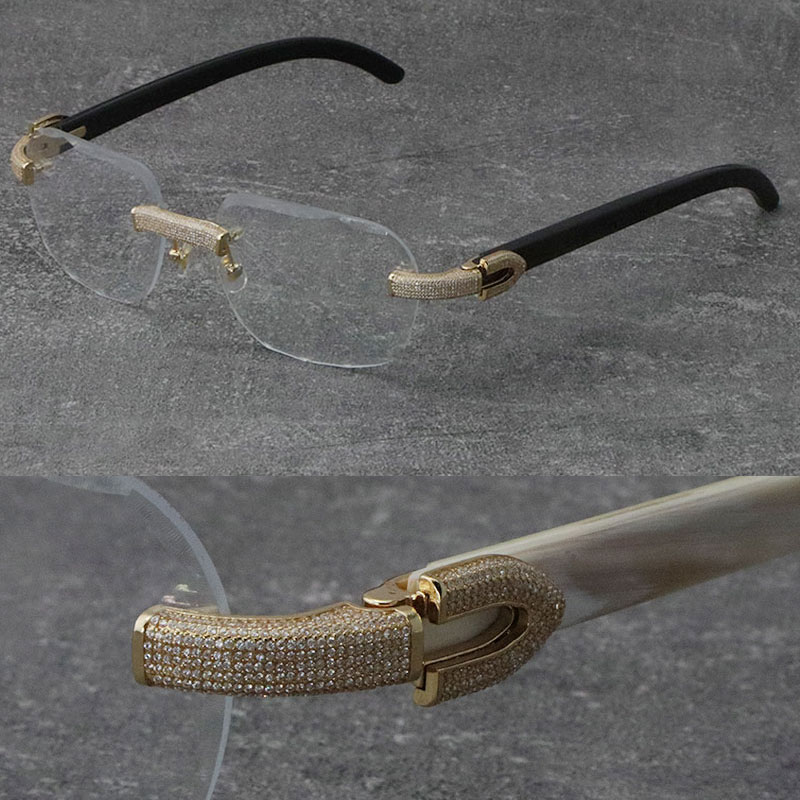 

New Metal Mix Original Black Buffalo Horn Frames Optical Rimless Luxury Diamond Set Designer Glasses Men Women C Decoration Rocks Wire 18K Gold Frame Myopic Eyewear