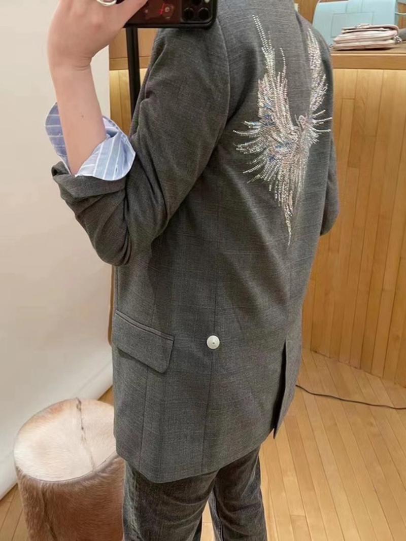 

Women's Suits & Blazers Spring Plaid Blazer Back Diamonds Decorated Women BlazerWomen's, Grey plaid