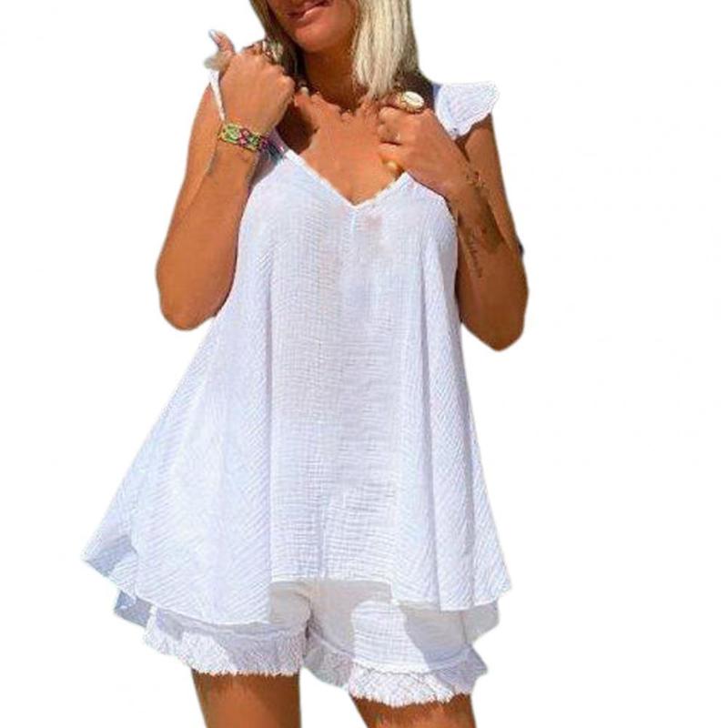 

Women's Tracksuits Set Sling Top Shorts Irregular Off Shoulder Two-piece Solid Color V Neck Camisole Streetwear 2022 WomenWomen's, Black