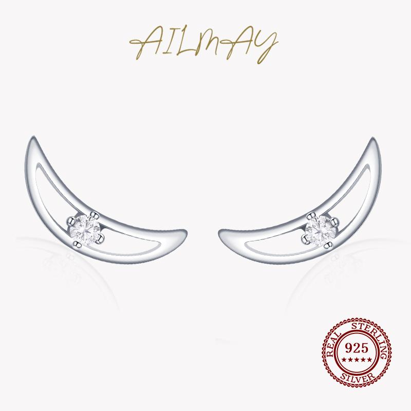 

Stud Ailmay Simple Moon Clear Zircon Earrings For Women Classic Minimalist 925 Sterling Silver Fine Fashion JewelryStud