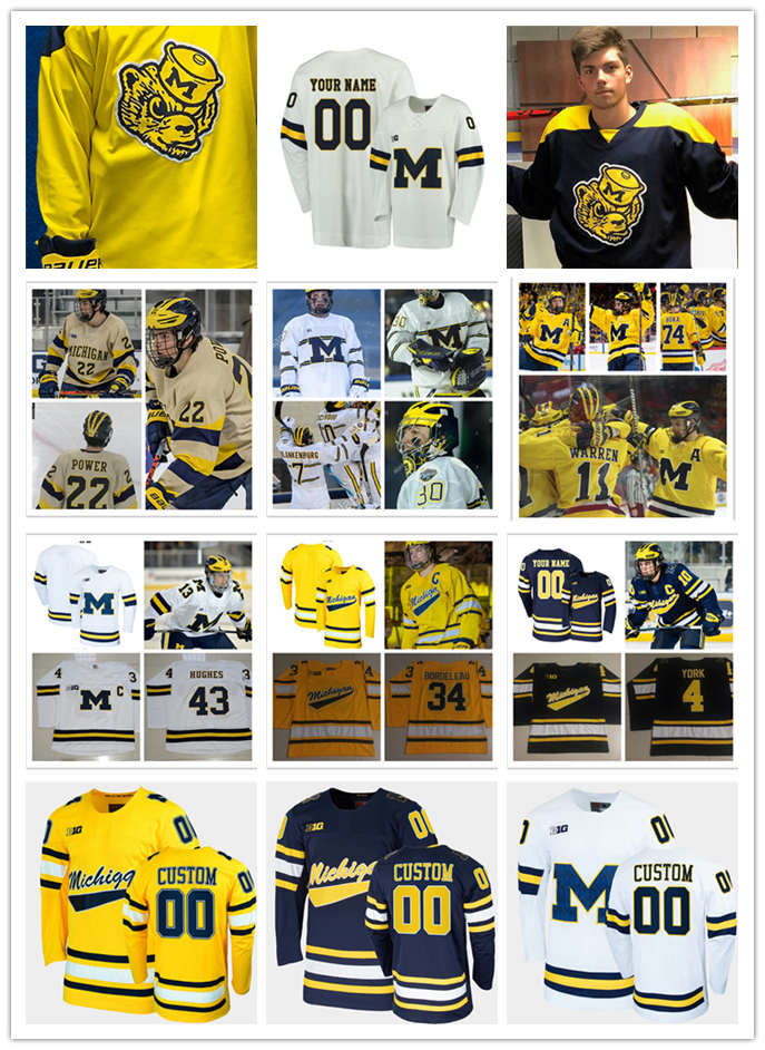 

2022 NCAA Custom Michigan Wolverines Hockey Jersey Quinn Hughes Tyler Motte DYLAN LARKIN Zach Werenski Zach Hyman Kyle Connor Carl Hageli Chris Summers Niko Porikos, Golden