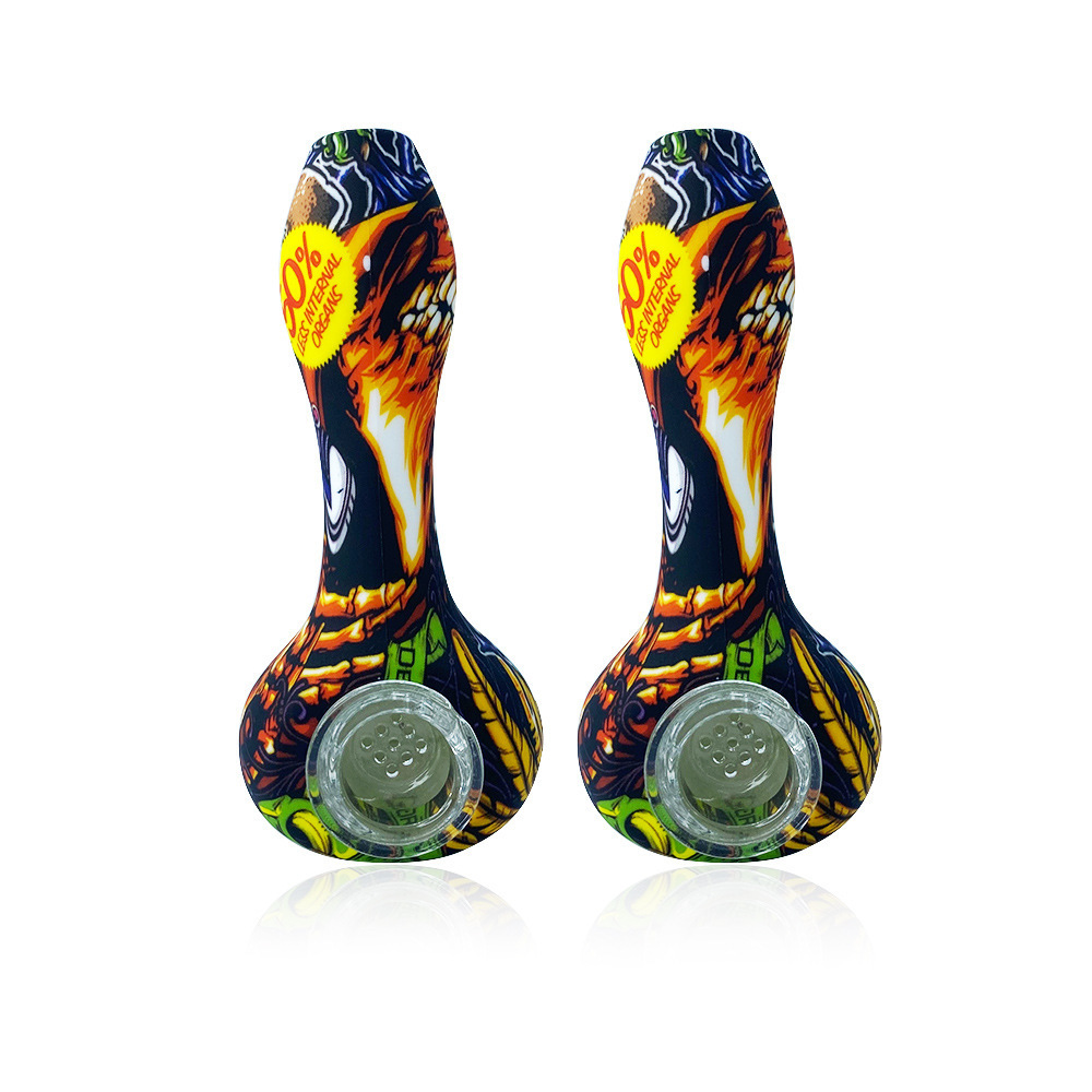 

Printed silicone pipe 4.52 inches glass water pipes smoking accessories