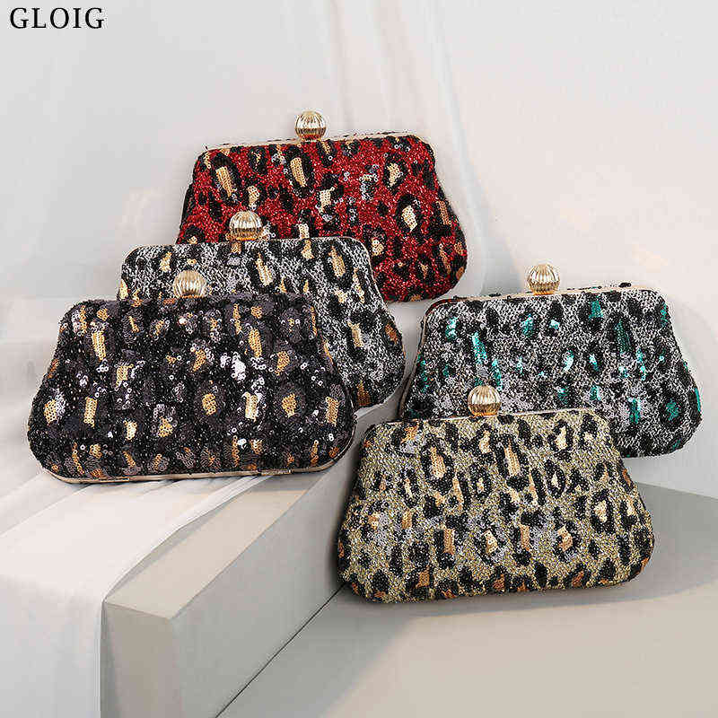 

Evening Bags Day Clutches Sequined Messenger Purse Leopard Sexy Women Evening Bags Mixed Color Diamonds Luxury 220323, Red
