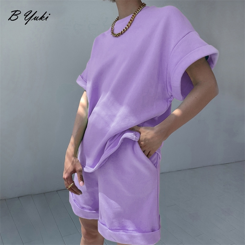 

Blessyuki Cotton Set Summer Two Pieces Sleeve Tops and Short Pants Casual Solid Outfits Tracksuit 220613, White top