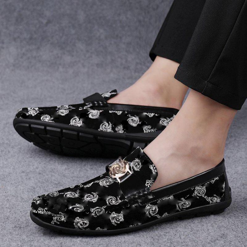 

Loafers Men Shoes Imitation Suede Solid Color Set Feet Round Toe Flat Comfortable Classic Embossed Metal Buckle British Fashion Casual Shoes HM278-1, Black and white