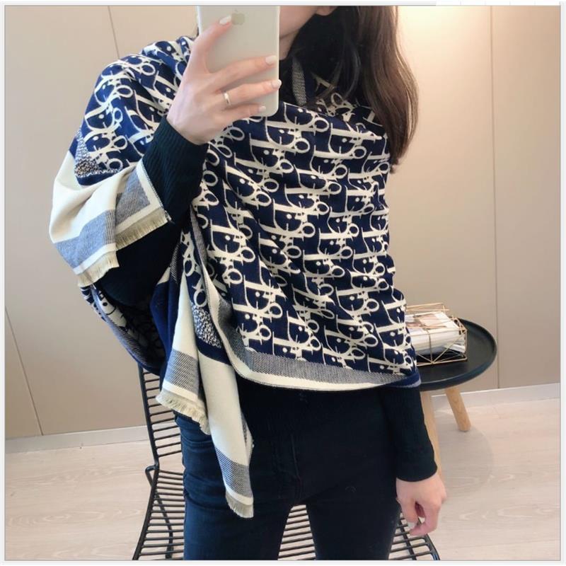 Style High-end D-shaped Double-sided Cashmere Scarf Women's Thickened Warm in Winter with Shawl