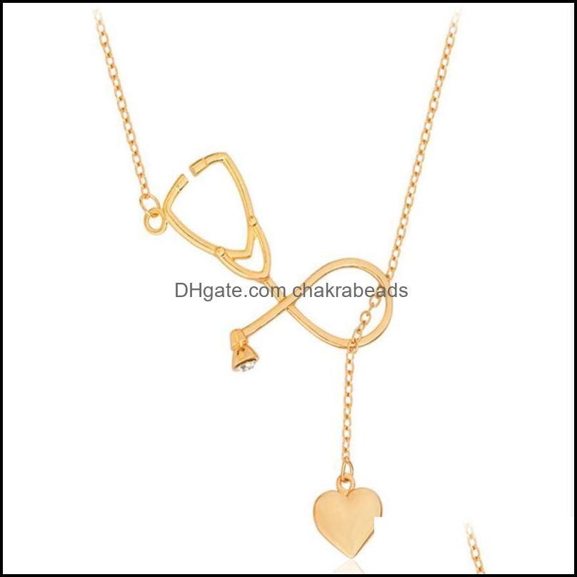 

Fashion Nurse Heart Stethoscope Necklace Gold Black Rose Sier Color Charm Womens Pendant Graduation Gift Drop Delivery 2021 Necklaces Pend