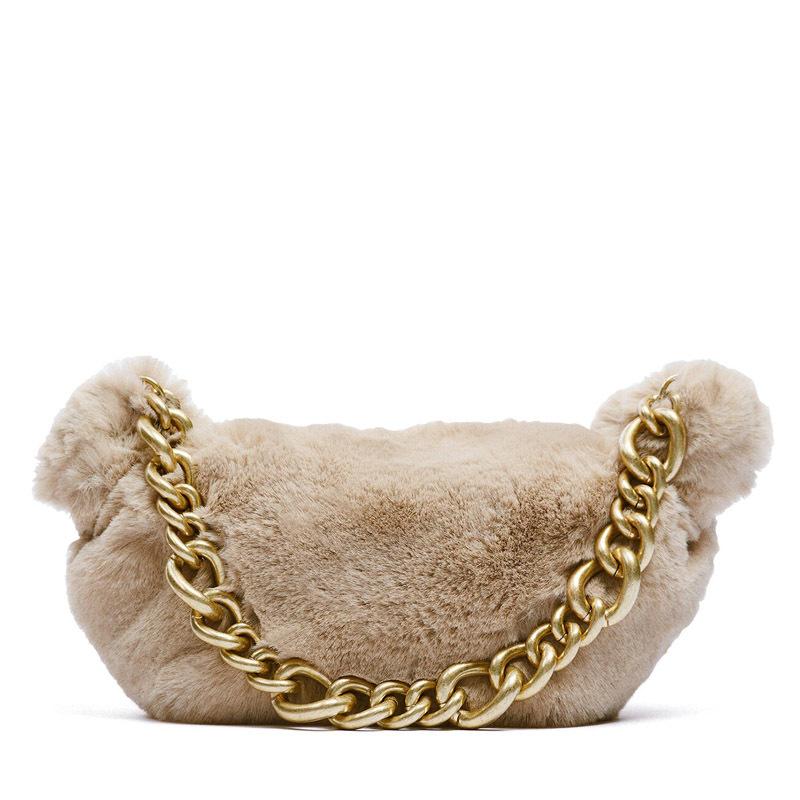

Evening Bags Fashion Thick Metal Chains Plush Women Shoulder Designer Brands Handbags Luxury Fluffy Faux Fur Large Tote Warm Winter 2022Even, Khaki