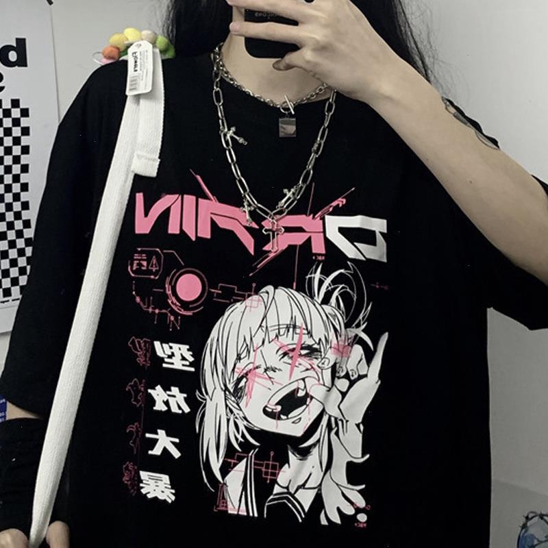 

Women Y2k Cartoon Top Japanese Tee Anime Harajuku Kawaii Korean Style Punk Summer Short Sleeve Loose Plus Size Dropshipping Clothes, Purple
