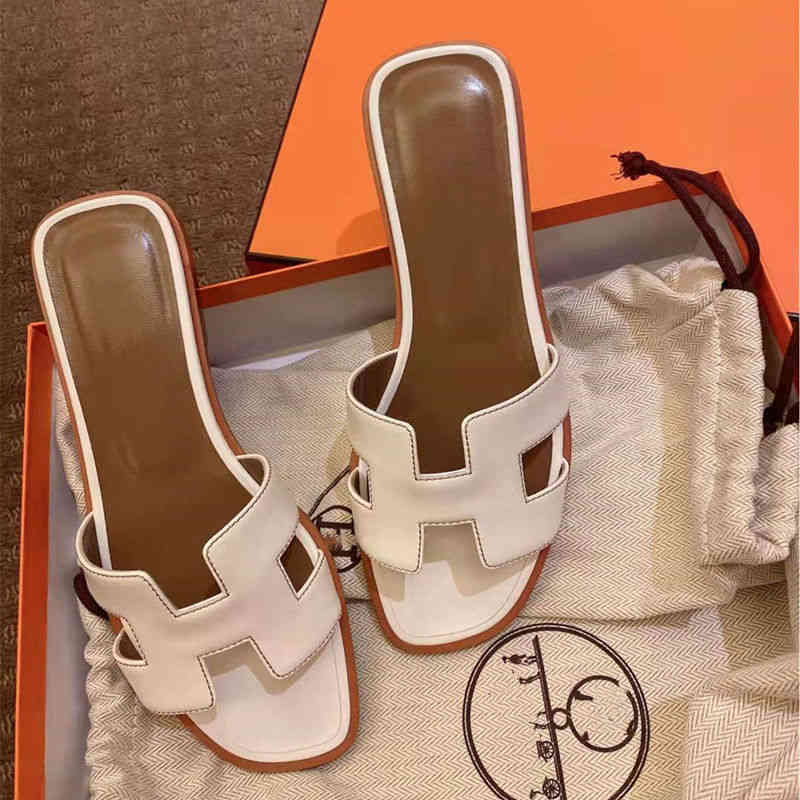 

Designer Herm Slippers Oran Slipper Womens Sandals Ms Oran Sandal High Version h Family 2023 European Station New Leather Flat Bottom Net Red b Have Logo