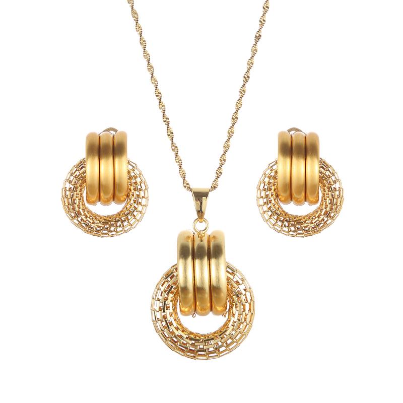 

Earrings & Necklace Trendy Thick Circle Pendant For Women Girls Gold Dubai Jewelry Set Africa Ethiopian Statement Bridal Wedding NecklacesEa, As pic