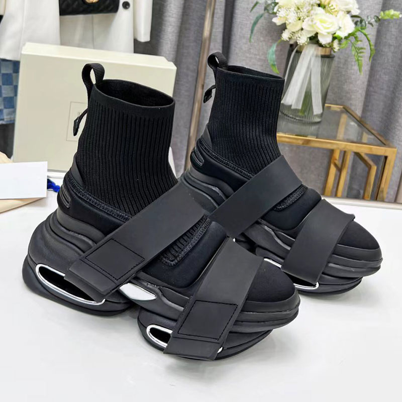 

Mens Womens shoes Black Sneakers Calfskin Neoprene Suede Bold High and Low Sneakers Outline Cutouts on Sole Silver Panel Embossed Lettering